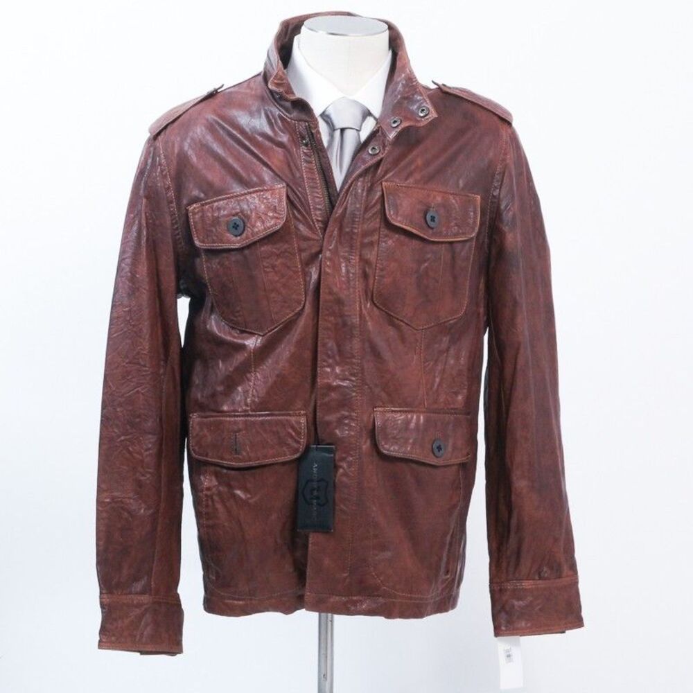 Andrew Marc NWT Brown Leather Field Jacket Men L New With Tags $399